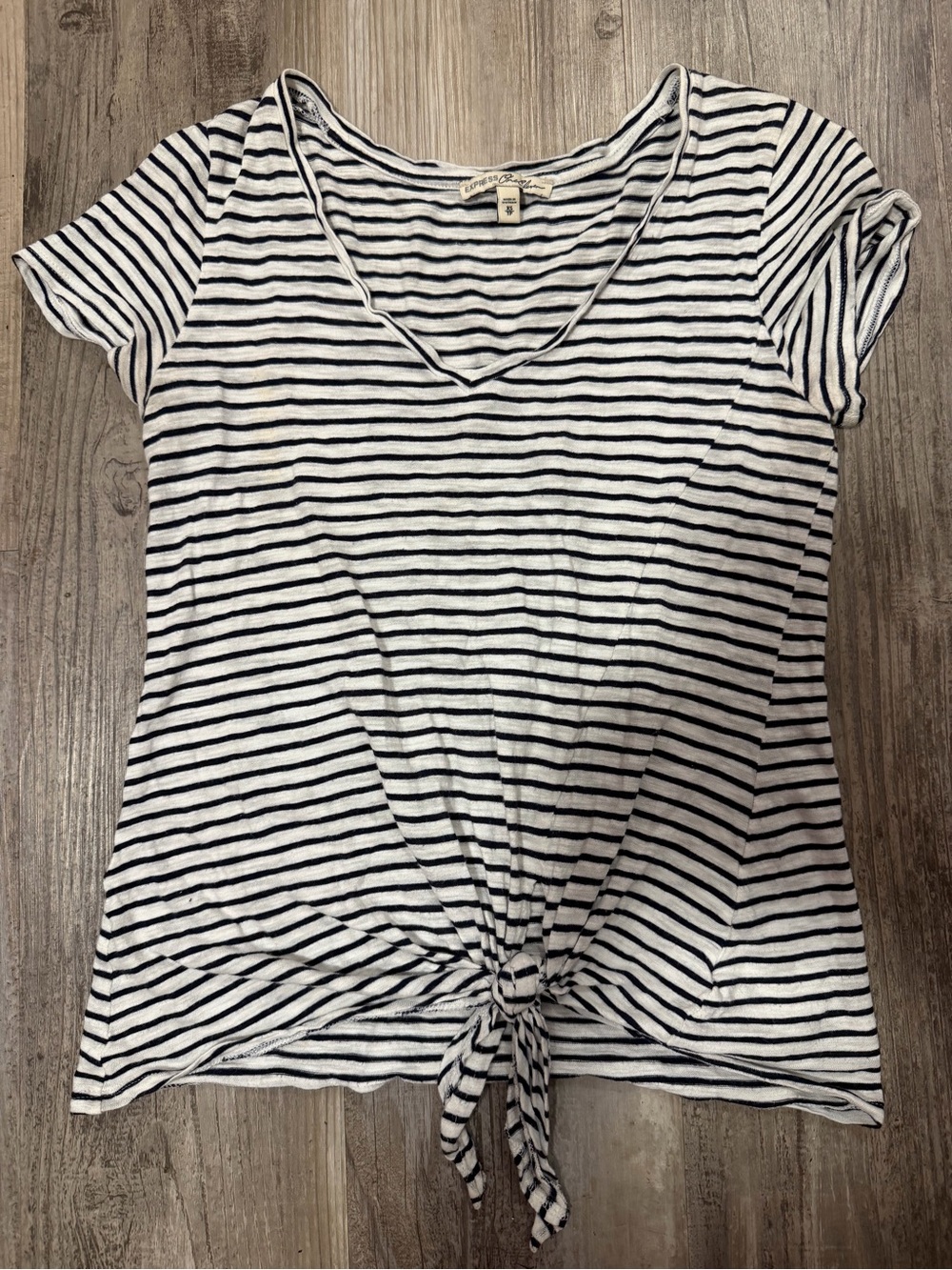 Express One Eleven Women’s Navy & White Striped Short Sleeve Top-XS